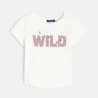 T-shirt à message pailleté blanc Fille