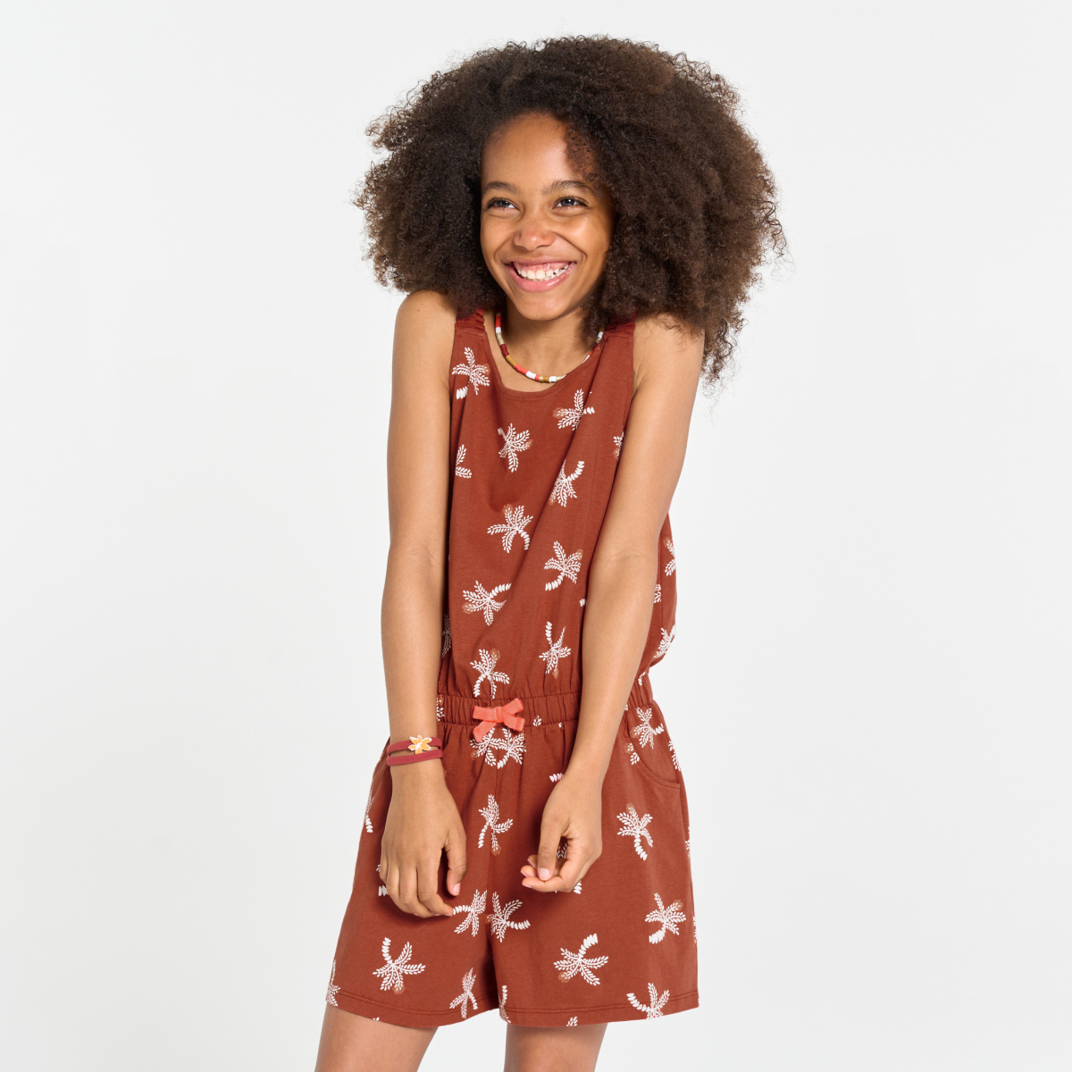 Girl's brown palm print playsuit Girl's brown palm print playsuit