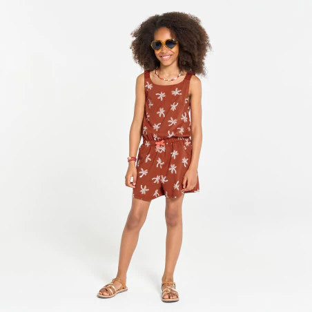 Girl's brown palm print playsuit