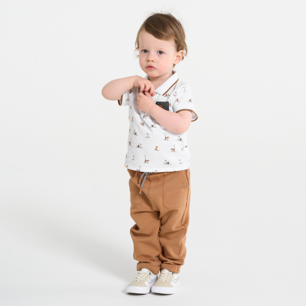 Baby boy's white piqué animal polo shirt