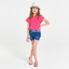 Girls' yellow broderie anglaise short-sleeve T-shirt