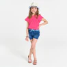 Girls' yellow broderie anglaise short-sleeve T-shirt