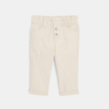 Pantalon taille haute beige bébé fille
