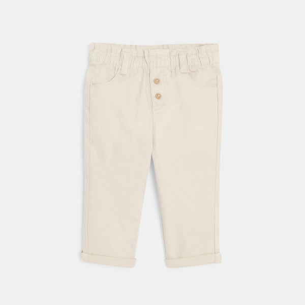 Pantalon taille haute beige bébé fille