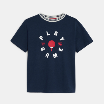 Boy's blue slogan T-shirt with short sleeves