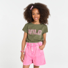 Girl's khaki glittery slogan T-shirt