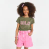 T-shirt à message pailleté kaki Fille