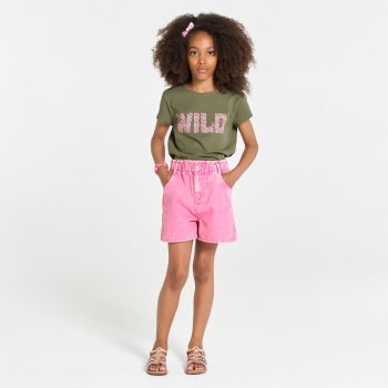 T-shirt à message pailleté kaki Fille