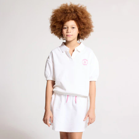 Girl's white short-sleeve polo shirt