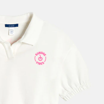 Girl's white short-sleeve polo shirt