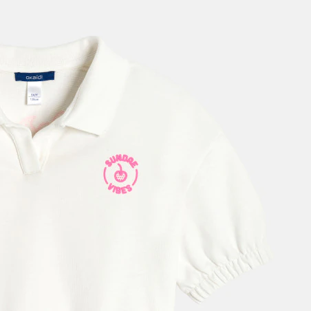 Girl's white short-sleeve polo shirt