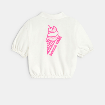 Girl's white short-sleeve polo shirt