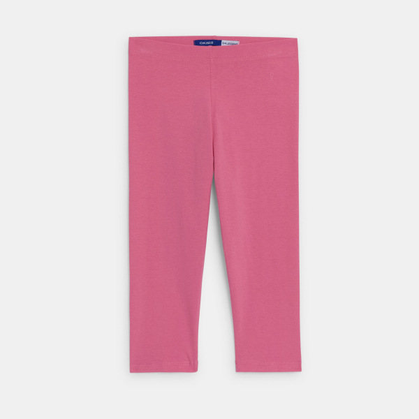Girl's short plain pink jersey leggings