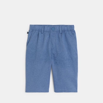 Boy's plain blue linen Bermuda shorts
