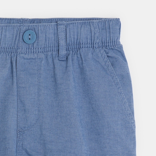 Boy's plain blue linen Bermuda shorts