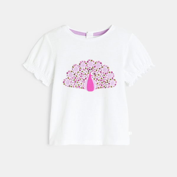 Baby girl's white sequinned peacock T-shirt