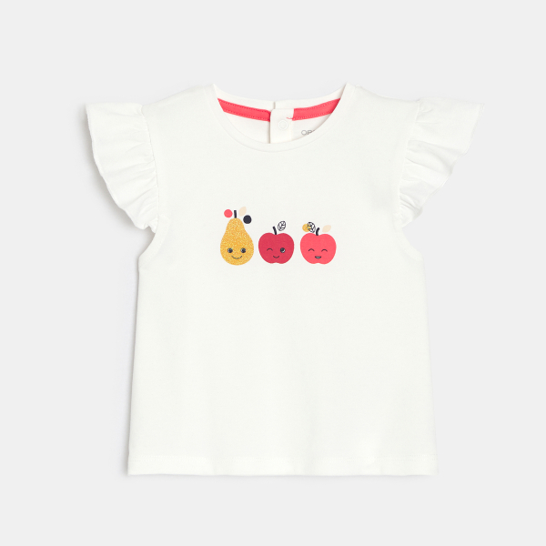 Baby girl's white fruit T-shirt with ruffles