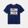 Boy's navy blue short-sleeve slogan T-shirt