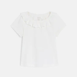 T-shirt col volanté blanc bébé fille