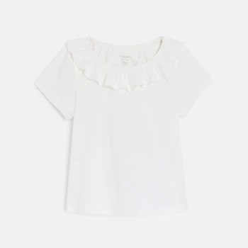 Baby girl's white ruffle neck T-shirt