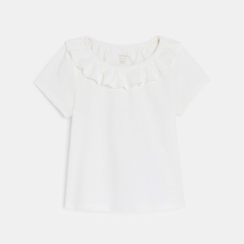 T-shirt col volanté blanc bébé fille