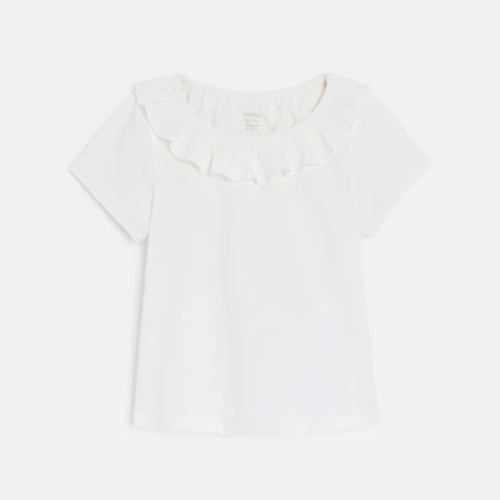 Baby girl's white ruffle neck T-shirt