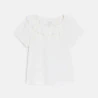 Baby girl's white ruffle neck T-shirt