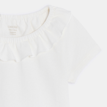T-shirt col volanté blanc bébé fille