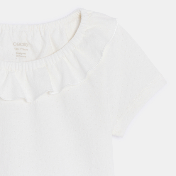 Baby girl's white ruffle neck T-shirt