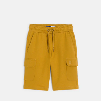 Boy's curry yellow cargo Bermuda shorts in brushed cotton