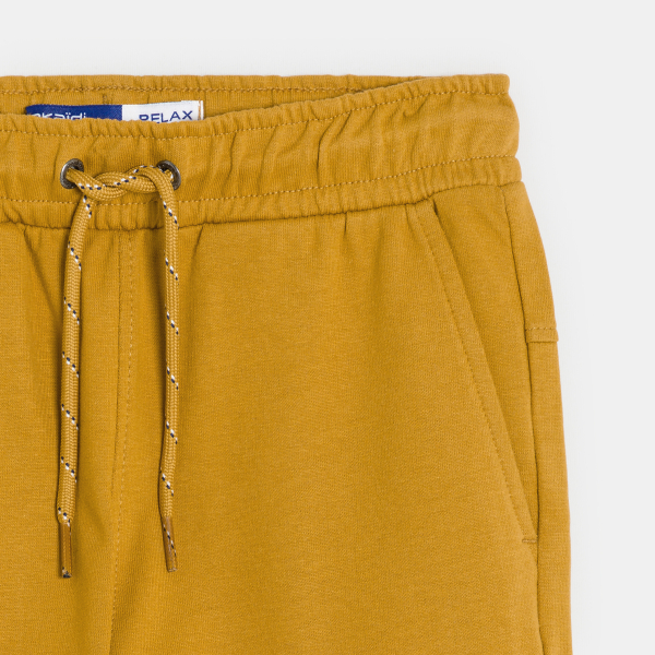 Boy's curry yellow cargo Bermuda shorts in brushed cotton