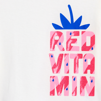 Girl's white short-sleeve T-shirt with glittery motif