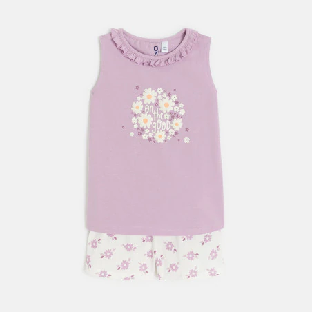 Pyjama-short fleuri mauve Fille