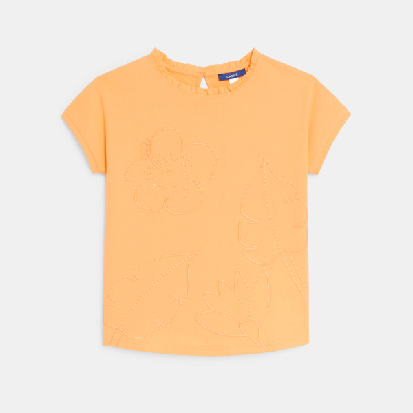 T-shirt manches courtes motifs brodés orange clair Fille
