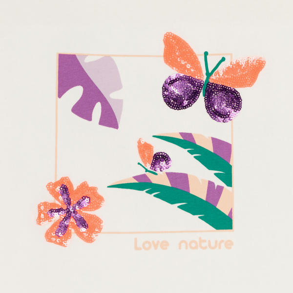 T-shirt manches courtes à sequins écru Fille