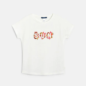 Girl's white short-sleeve embroidered T-shirt