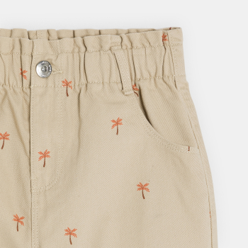 Short mom en toile motif palmier beige Fille