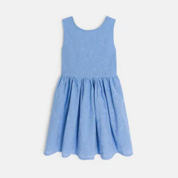 Robe chic brodée sans manches bleu Fille