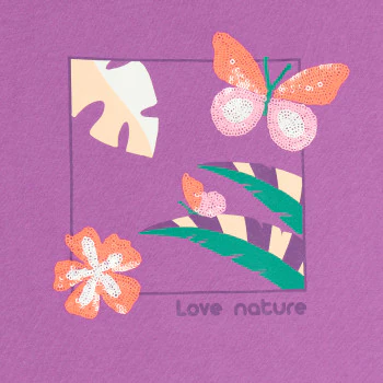T-shirt manches courtes à sequins violet Fille