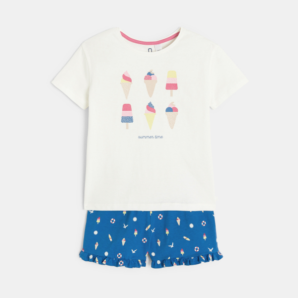Pyjama-short en jersey 2 pièces blanc Fille