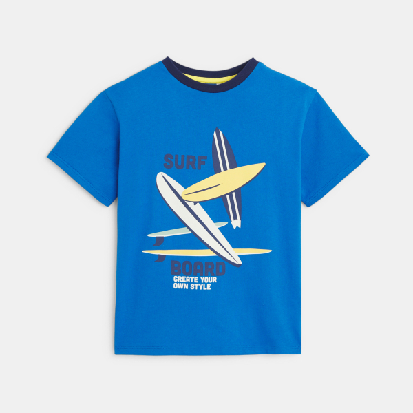 Boy's short-sleeved T-shirt with skateboard motif