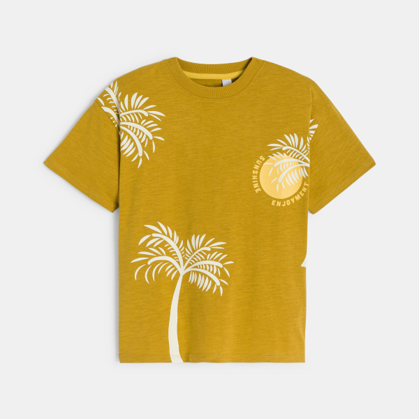 Boy's printed curry yellow short-sleeve T-shirt