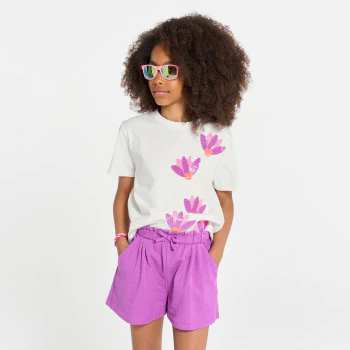 Girl's white short-sleeve sequin T-shirt