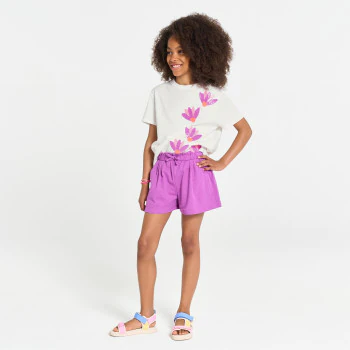 T-shirt manches courtes à sequins blanc Fille