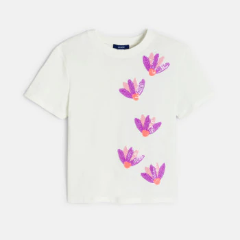 Girl's white short-sleeve sequin T-shirt