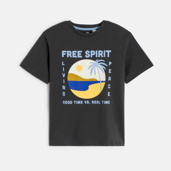 Boy's grey short-sleeved T-shirt with motif