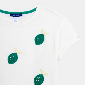 Girl's white short-sleeve embroidered T-shirt