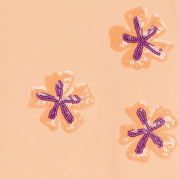 T-shirt manches courtes à sequins orange clair Fille