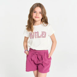 T-shirt à message pailleté blanc Fille