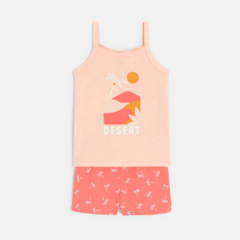 Girl's apricot jersey 2-piece shortie pyjamas